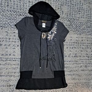 Fresh Produce Gray and Black Hooded Tunic